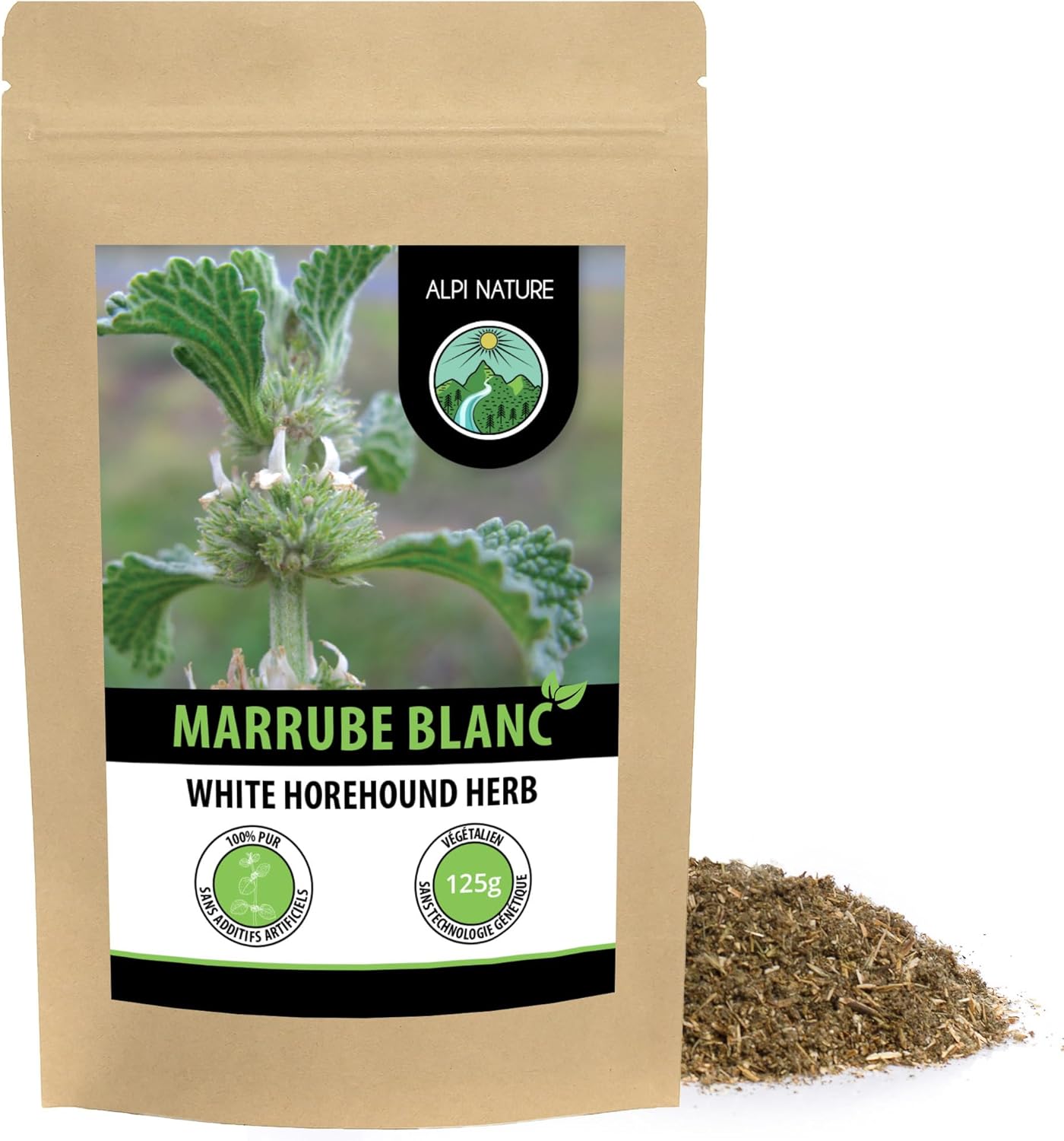 Marrube Blanc Séchée 125g par Alpi Nature, Thé en Vrac, Herbe de Marrube Séchée et Coupée, Tisane 125 g (Lot de 1)