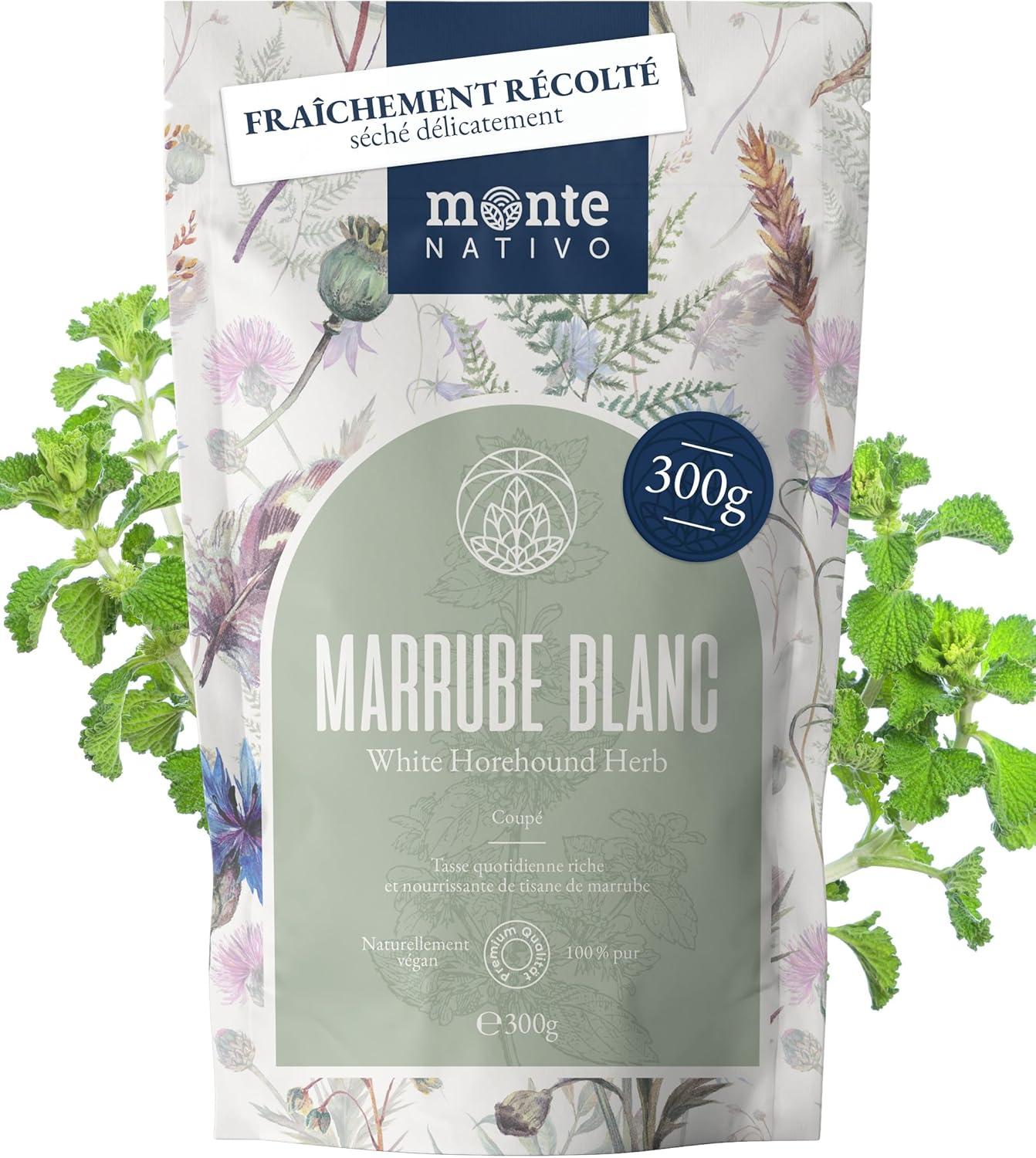 Tisane de Marrube Blanc Monte Nativo (300g) – Marrube blanc délicatement séché – 100% pur et naturel en feuilles en vrac sans additifs – Infusion rafraîchissante et saine – Marrubium vulgare Marrube Blanc 300 g