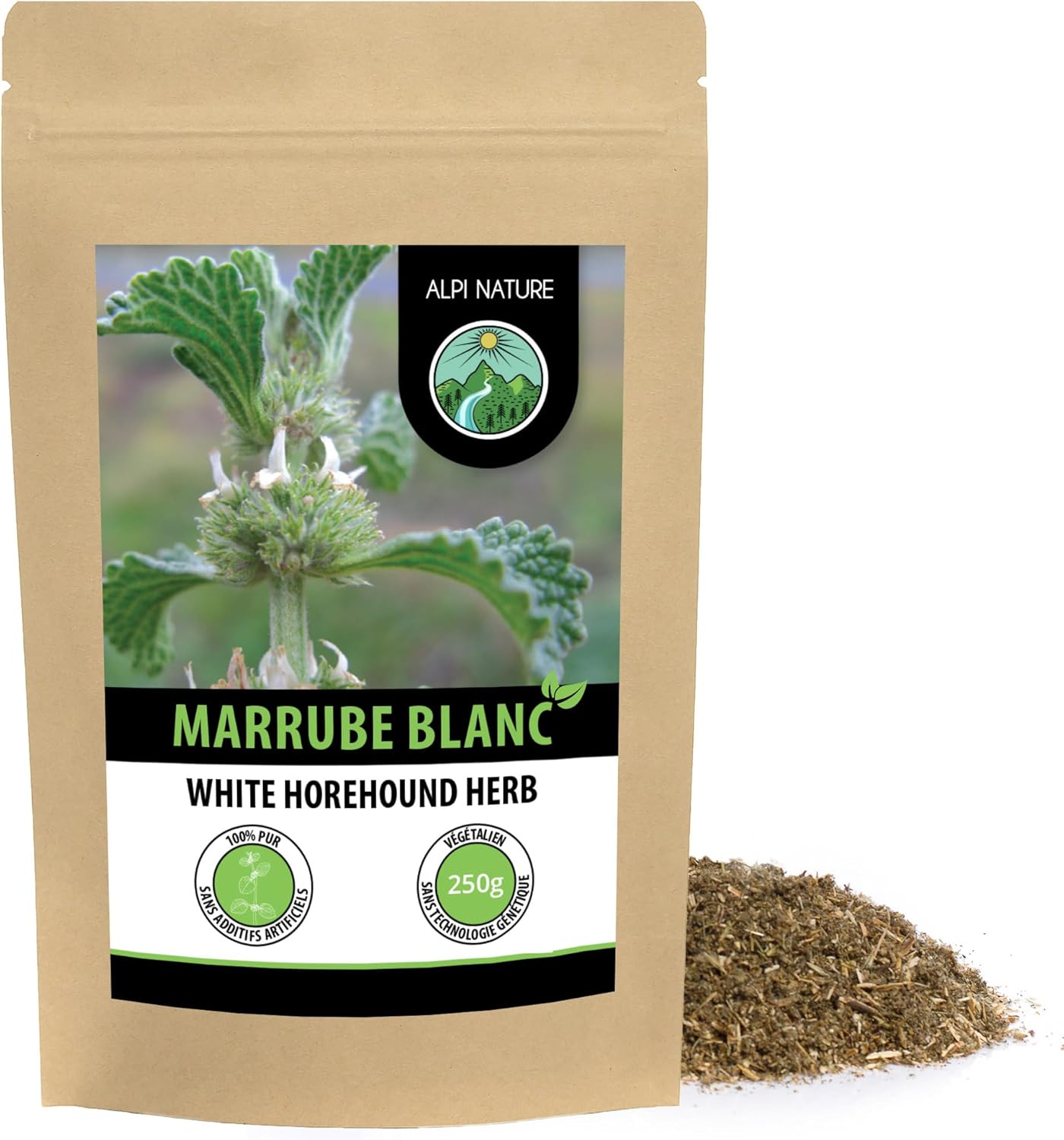 Marrube Blanc Séchée 250g par Alpi Nature, Thé en Vrac, Herbe de Marrube Séchée et Coupée, Tisane 250 GR