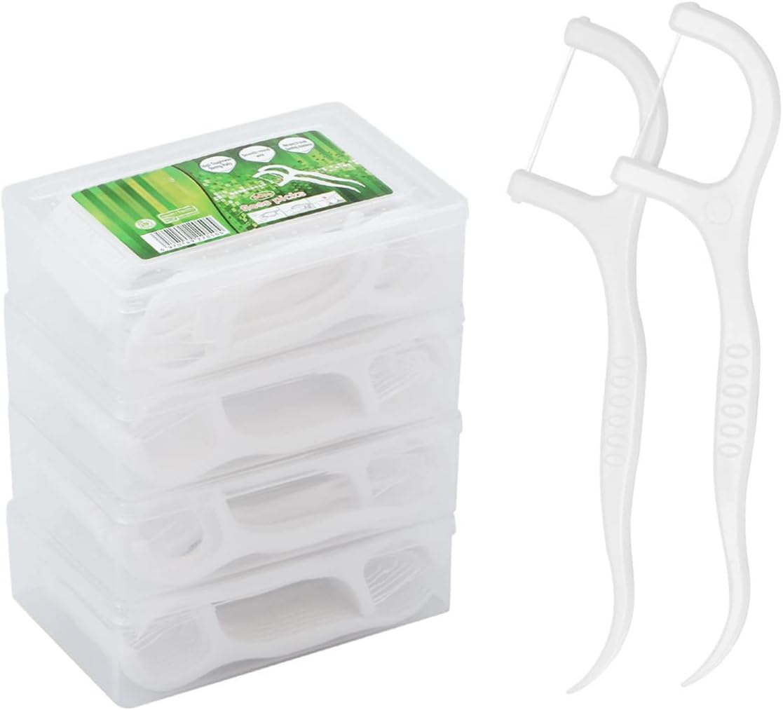 LAOYE Fils Dentaire 200 Pcs Porte Fil Dentaire avce Manche- Lot de 4 Dental Floss Picks Cure Dent pour Nettoyage Dentaire