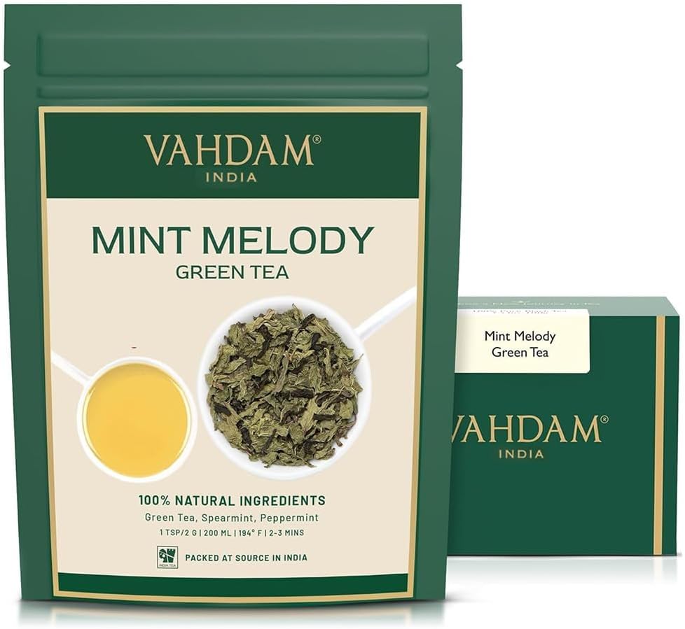 , Feuilles De Thé Vert Menthe En Vrac (100g) - - Thé À La Menthe Poivrée Avec Des Feuilles De Thé Vert Pur - Brew Comme Chaud Ou Thé Glacé Thé vert à la menthe