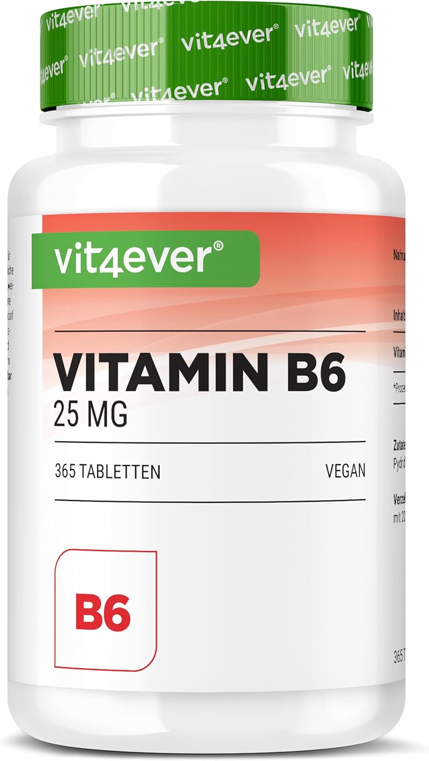 Vitamine B6 sous forme de P-5-P - 365 Comprimés - Hchdosée à 25 mg (Pyridoxal-5-phosphate) - Premium : Vitamine B6 Bioactive - Sans Additifs Indésirables - Vegan 365 unité (Lot de 1)