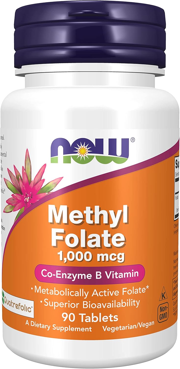 Foods, Methyl Folate (Acide Folique), 1.000 mcg, 90 Comprimés végétaliens, Testé en Laboratoire, Vitamine B9, Sans Gluten, Sans Soja, Végétarien