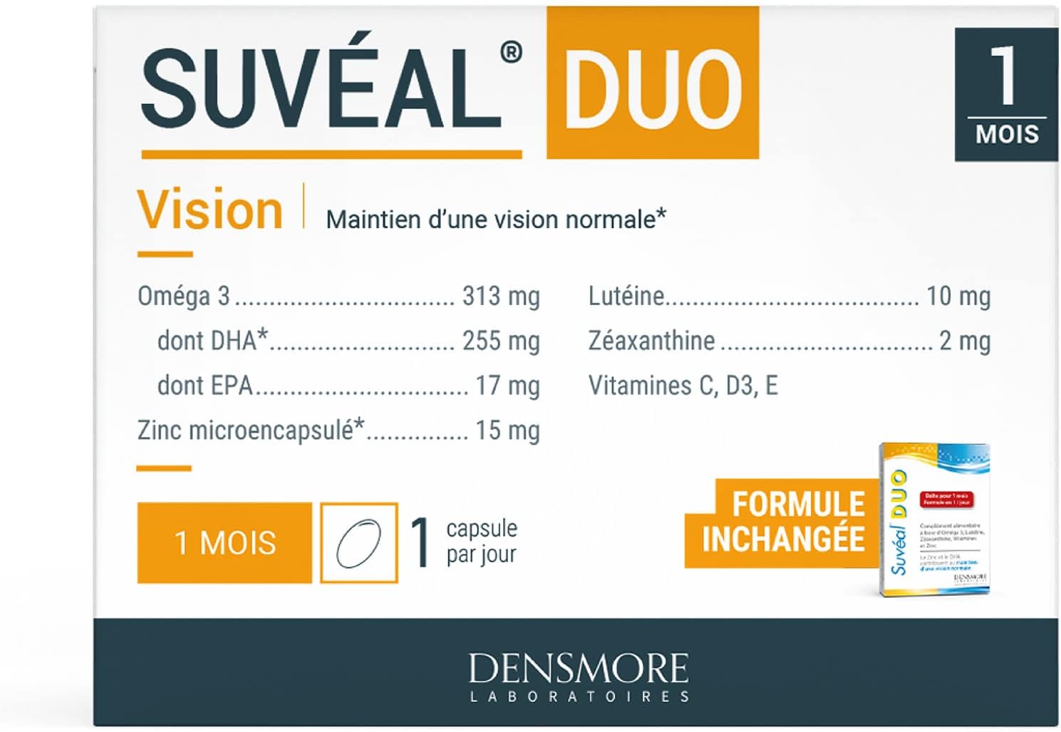 SUVEAL Duo - Complément Alimentaire Ophtalmologique à base de DHA (Oméga 3), Lutéine, Zéaxanthine, Vitamines et Zinc - Idéal Vision - 30 Capsules - Cure de 1 mois - Fabriqué en France