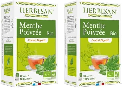 ®-MENTHE POIVRÉE FRANCAISE BIO - INFUSION BIO - CONFORT DIGESTIF - Sans plastique- 100% plante - 20 sachets en papier (Lot de 2) Blanc 1 unité (Lot de 2)