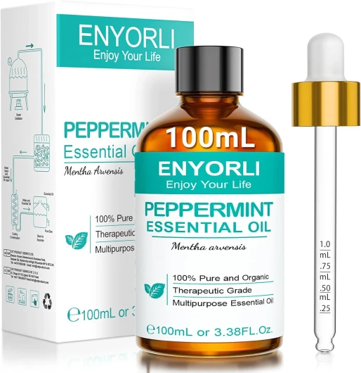 ENYORLI Huile Essentielle De Menthe PoivréE 100 Ml- Pour La Peau, Le Visage, Les Cheveux, L'AromathéRapie, Les Diffuseurs, La Fabrication De Bougies, Le Massage, Les Soins à Domicile (Menthe poivrée)