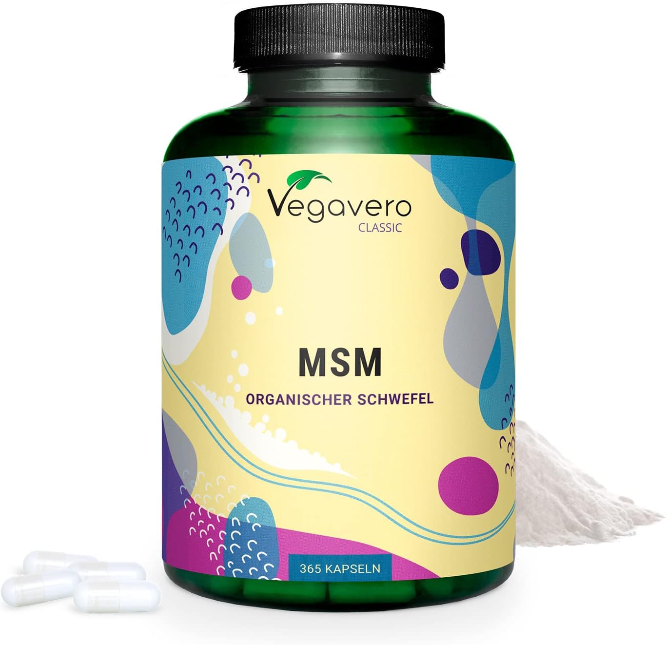 MSM Vegavero® - 365 Gélules - 2000 mg - Soufre Organique Pur à 99,9% - Douleurs Articulaires + Formation de Collagène - Sans Additifs & Vegan - Testé en Laboratoire