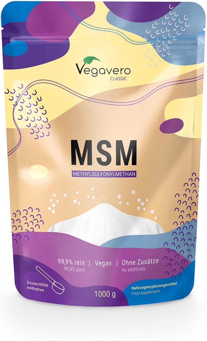 MSM Vegavero® Poudre - 1 Kg Méthylsulfonylméthane Pur à 99,9% - Sans Additifs & VEGAN - Formation de Collagène - Testé en Laboratoire - Format Sachet ou Boîte Sac en papier 500 Portions (Lot de 1)