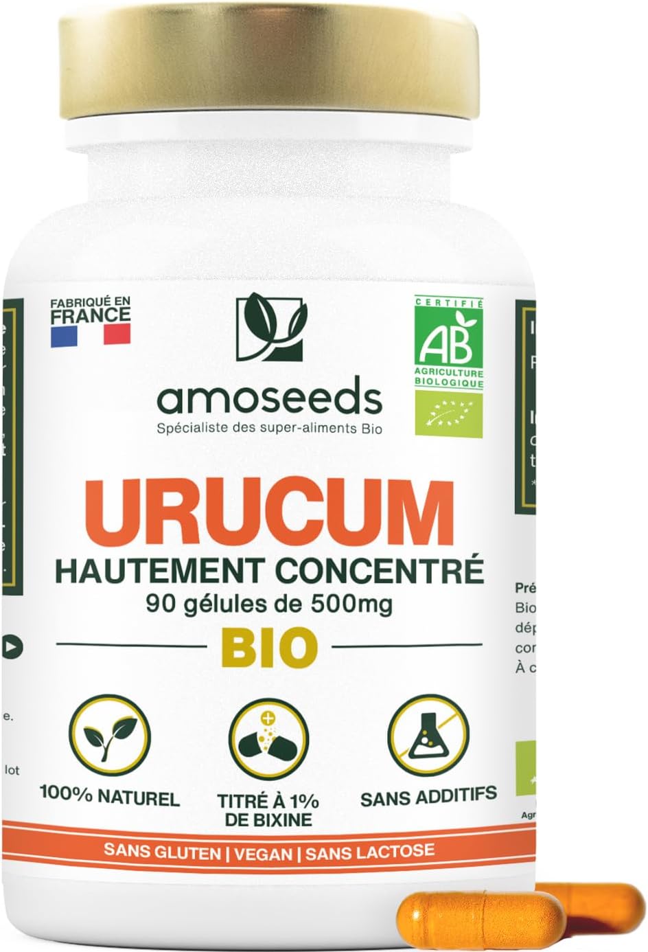 Urucum BIO - Soleil, Bronzage - Haute Concentration, 1% bixine - 100% Naturel et Vegan - 90 gélules - Fabriqué en France - Qualité Supérieure