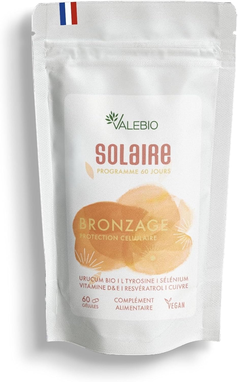 Complément alimentaire solaire - Accèlere et stimule le bronzage et prépare la peau - Vitamines D3 - 60 gélules - Valebio