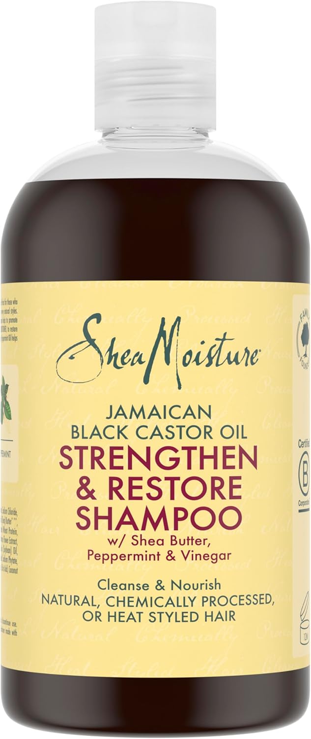 SheaMoisture Shampooing Strengthen & Restore hydratation ultime pour les cheveux naturels, traités chimiquement ou coiffés à chaud Huile de ricin noir de Jamaïque sans silicones ni sulfates 384 ml 1.) Shampoo Lot de 1