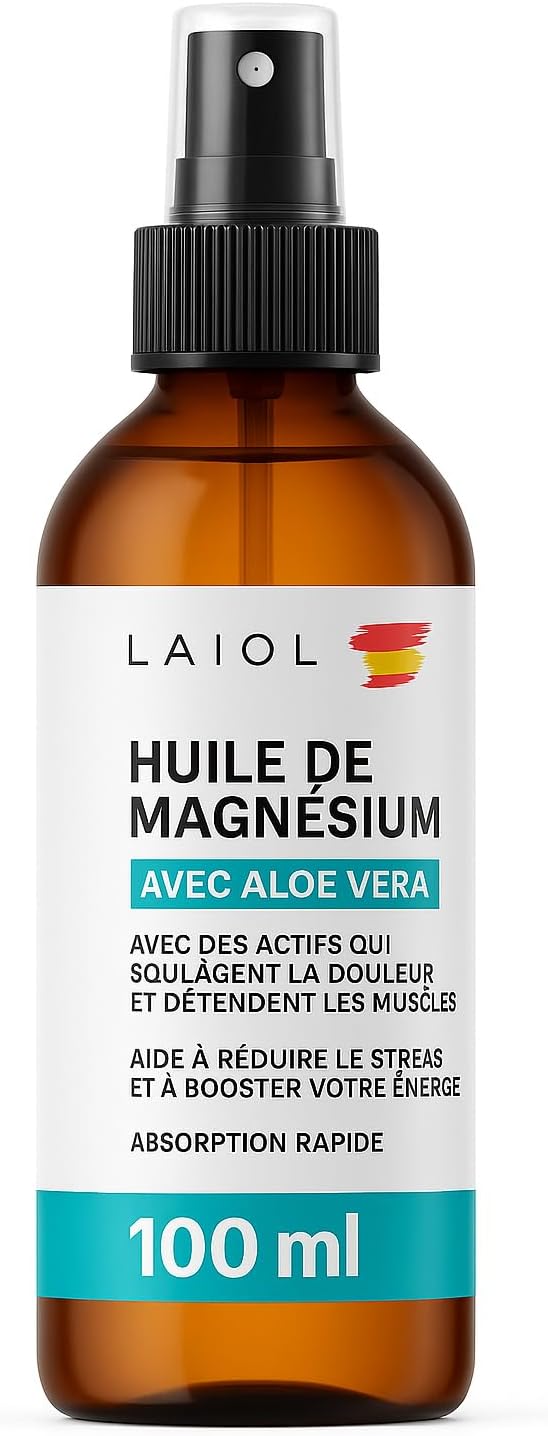 LAIOL Huile de Magnésium Spray 100ml – Magnesium liquide Natural Marin Transcutané – Huile Magnesium Oil Spray Feet – Magnesium lotion Sommeil –Topical Magnesium Pieds Relaxant Musculaire 100 ml (Lot de 1)