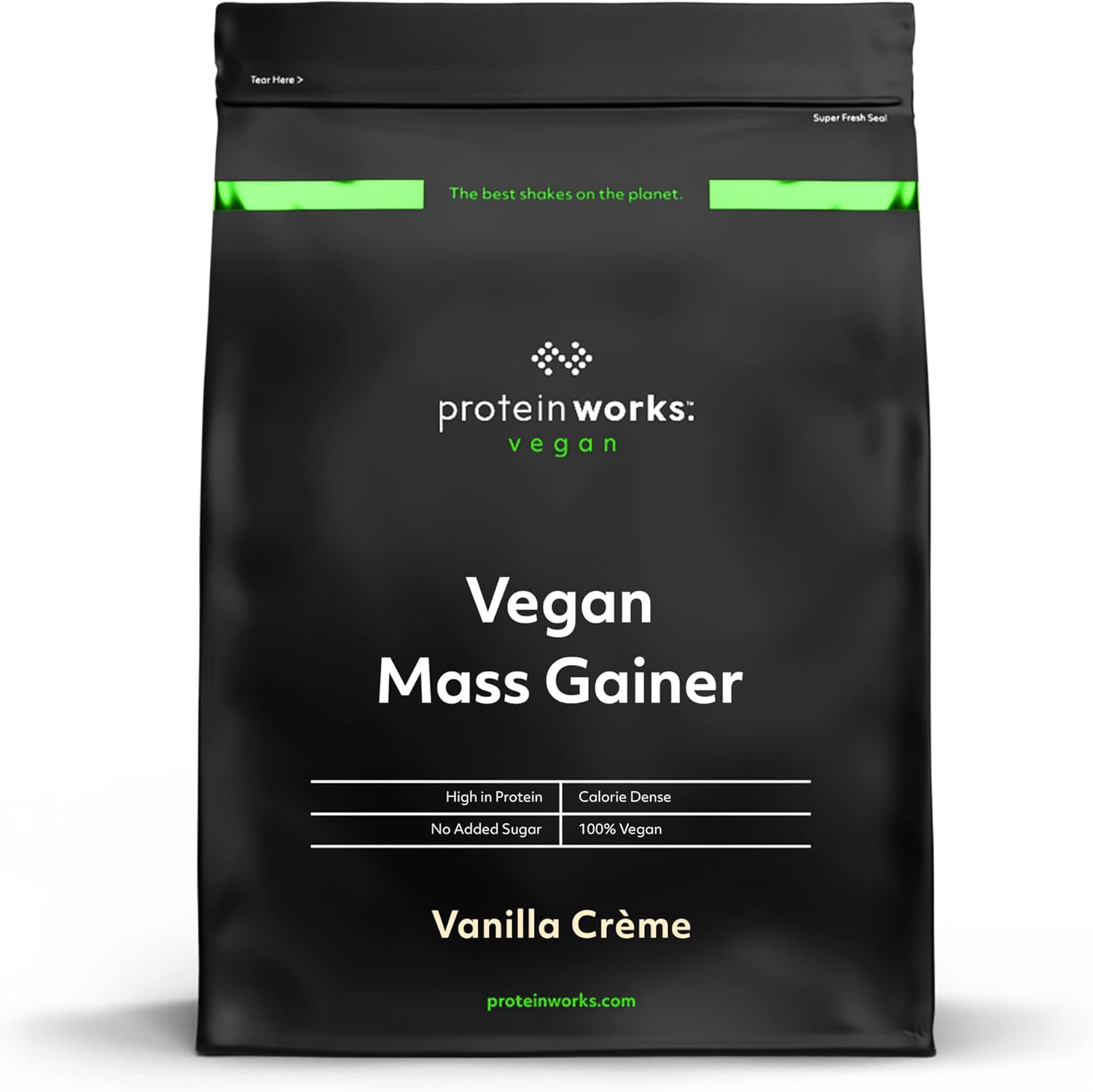 Gainer Vegan - 450 Calories par shake - Masse musculaire - Shake de protéines végétales - 16 Servings - Crème Vanillée - 2kg Vanille