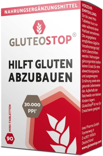 GluteoStop® - aide à décomposer le gluten - 90 mini comprimés - sensibilité au gluten - régime pauvre en gluten - enzyme (90 mini comprimés) 90 unité (Lot de 1)