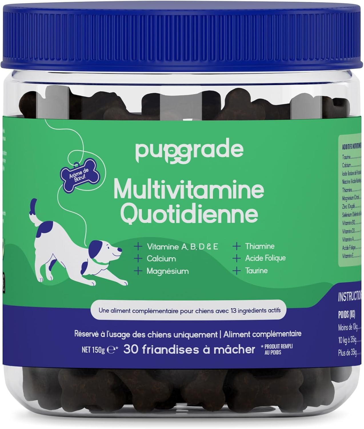 Multivitamine Quotidienne pour Chiens – Supplément Tout-en-Un – Soutient Digestion, Immunité, Peau & Pelage – Vitamines B, Taurine, Calcium, Zinc, Vitamines A, D, E – 30 Friandises Molles