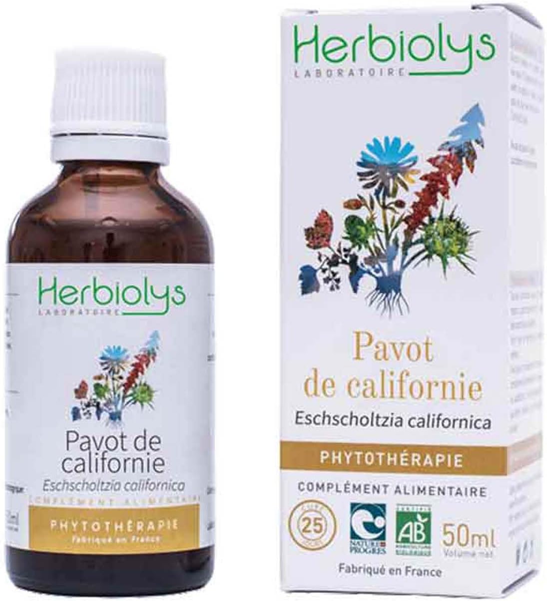 Extrait De Plantes Fraîches Bio - Pavot De Californie - Eschscholtzia californica - Phytothérapie - 50 ml - Herbiolys Pavot de californie 50 ml (Lot de 1)