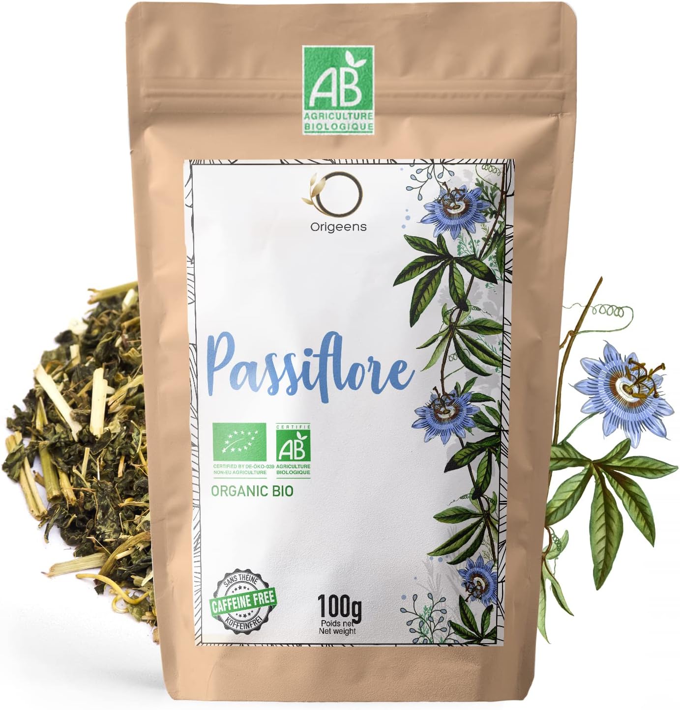 THE PASSIFLORE BIO 100g, Origine FRANCE - FEUILLES SECHEES DE PASSIFLORE - Tisane relaxante en vrac sans théine