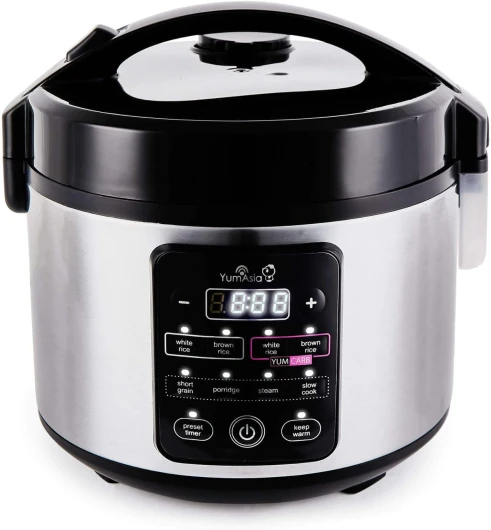 Kumo YumCarb Cuiseur à riz avec bol en céramique et logique floue avancée, (5,5 tasses, 1 litre), 5 fonctions de cuisson du riz, 3 fonctions multicuiseurs, 220-240V Acier inoxydable léger - EU