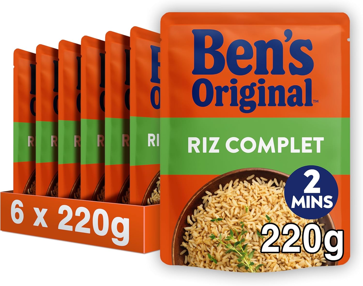 BEN'S ORIGINAL Riz Complet 2 Min (6 x 220 g) Riz Complet 220 g (Lot de 6)