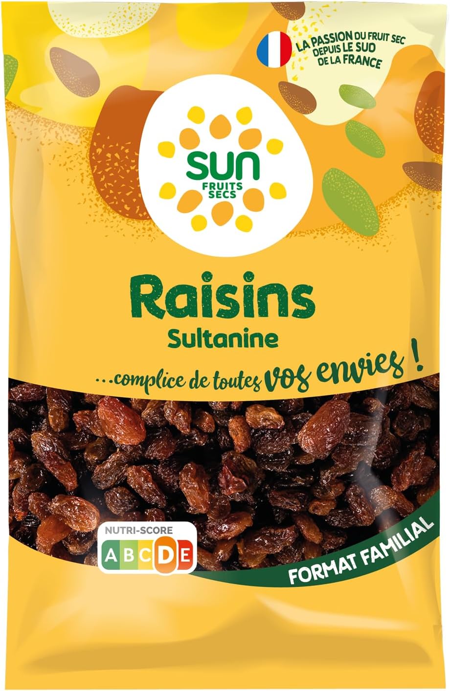 SUN - Raisins Secs Sultanine 500 g - Moelleux, Fruités & 100 % Naturels - Pour Snacking, Apéritif, Cuisine & Pâtisserie - Raisins Bruns Séchés - Pâtisserie, Couscous, Tajine, Taboulé, Apéro