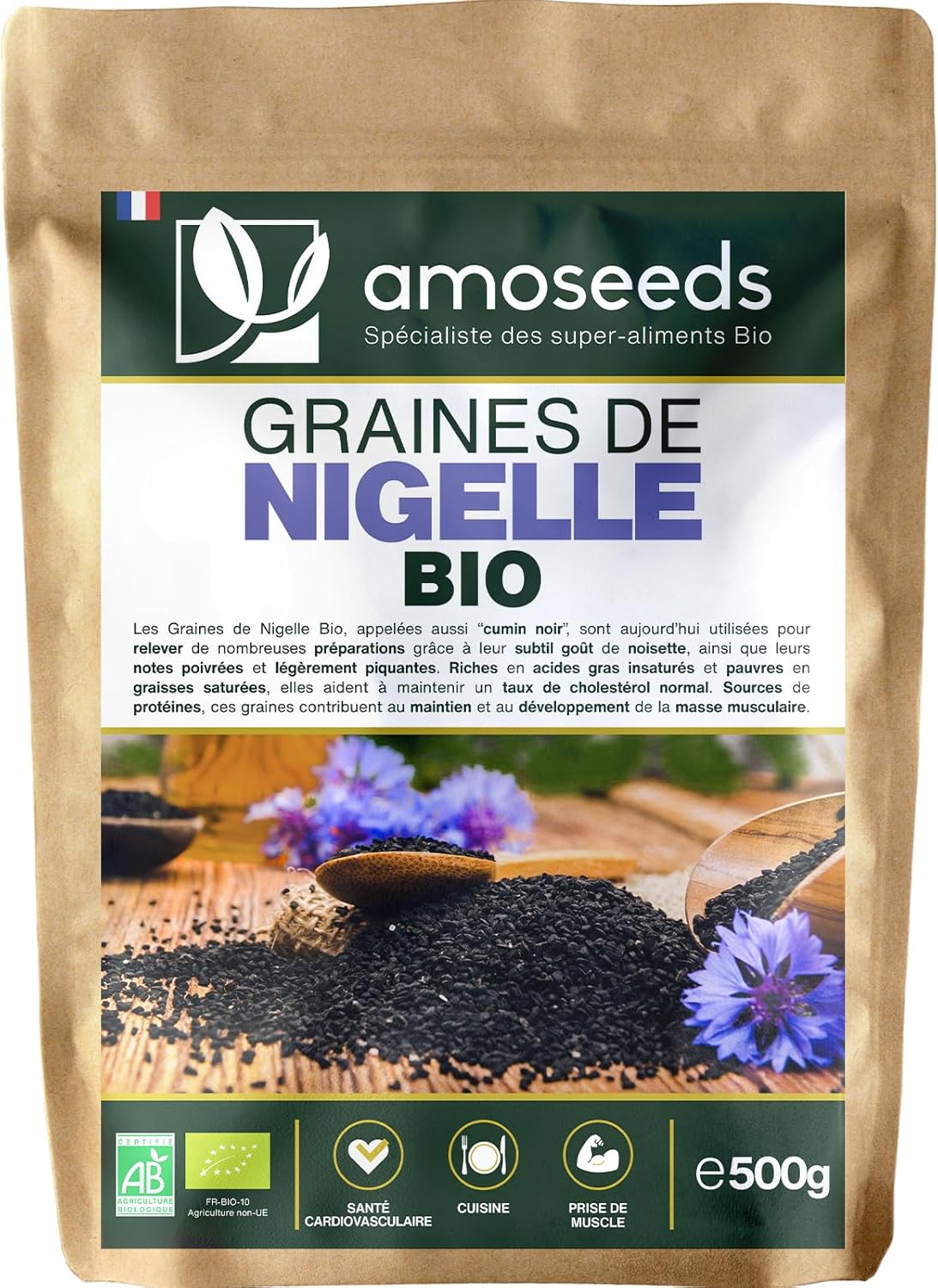 Graines de Nigelle Bio 500G - Cumin Noir - Qualité Supérieure - Nutrition, Digestion, Cuisine