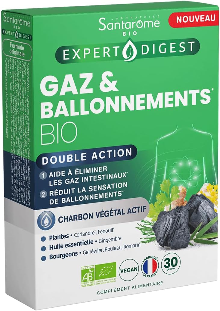 Gaz & Ballonnements - Complément alimentaire Transit - Charbon Végétal Actif - Plantes & Bourgeons Bio - France - 30 gélules Gaz & Ballonnements - Complément alimentaire Transit - 30 gélules