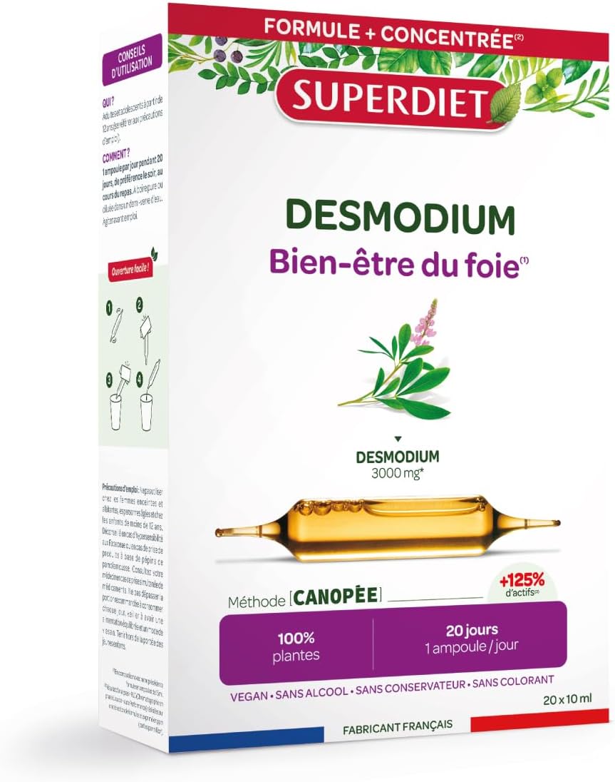 DESMODIUM - Bien-être du foie –Bien-être du foie, Draineur hépathique - Phytothérapie-Fabrication Française-20 ampoules 10 ml