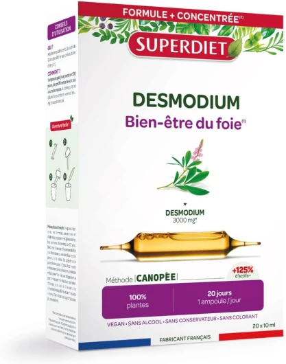DESMODIUM - Bien-être du foie –Bien-être du foie, Draineur hépathique - Phytothérapie-Fabrication Française-20 ampoules 10 ml