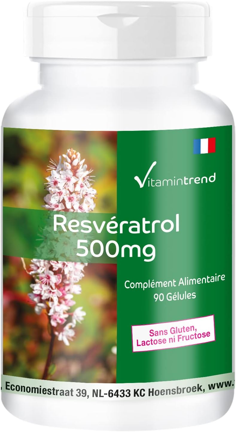 Resvératrol 500mg - 90 gélules d'extrait de Renouée du Japon, hautement dosé, végan - Vitamintrend®