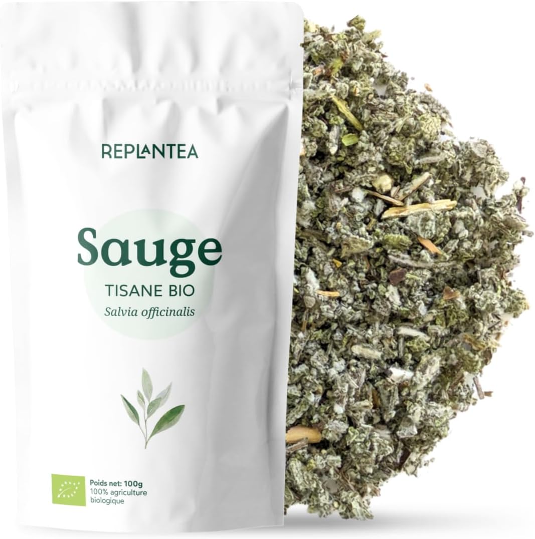 SAUGE TISANE BIO 100g (50 Tasses) - Tisane de Sauge Bio, Infusion Sauge - Salvia officinalis REPLANTEA