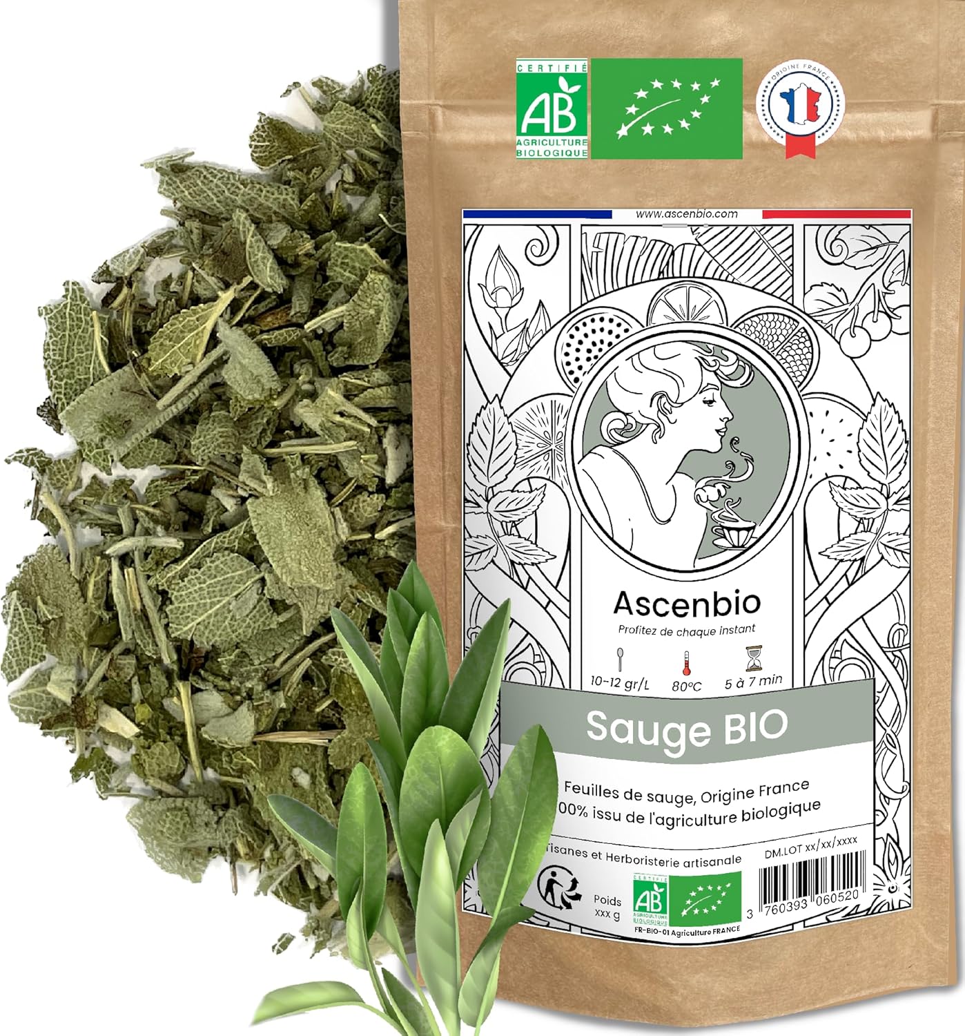 �� Sauge séchées BIO ✿ 180 g ✿ FRANCE 100% PUR ✿ Tisane Maux de Gorge, Irritation, Préférée du Roi-Soleil ✿ Préparé et conditionné en France ✿ Emballage biodégradable