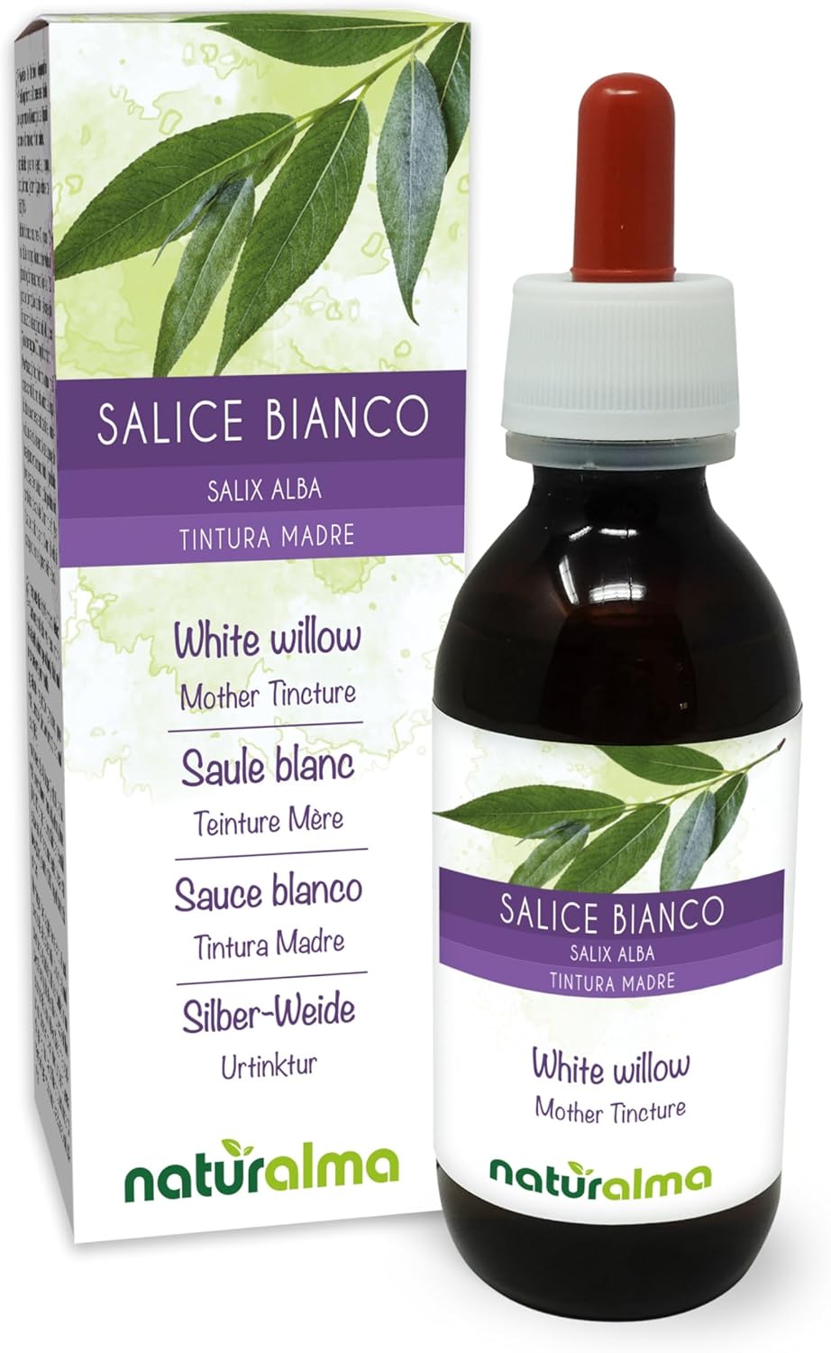 Saule blanc (Salix alba) écorce Teinture Mère sans alcool Naturalma - Extrait liquide gouttes 120 ml - Complément alimentaire - Végétalien ou végan Sans alcool 120 ml (Lot de 1)