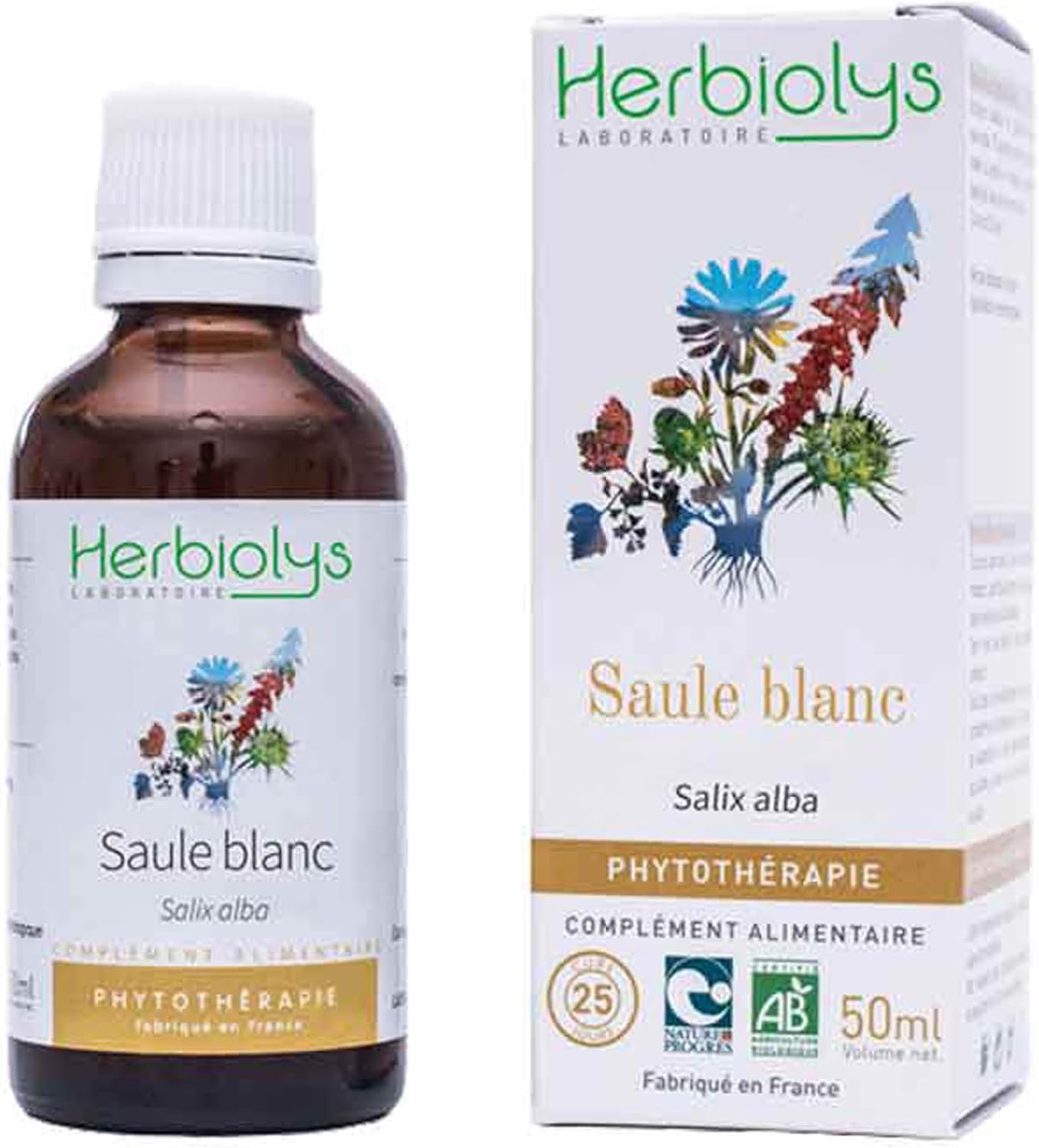 Herbiolys - Extrait De Plantes Fraîches Bio - Saule blanc (Salix alba) - Douleurs & Immunité - Phytothérapie Bio - 50 ml Saule blanc 50 ml (Lot de 1)