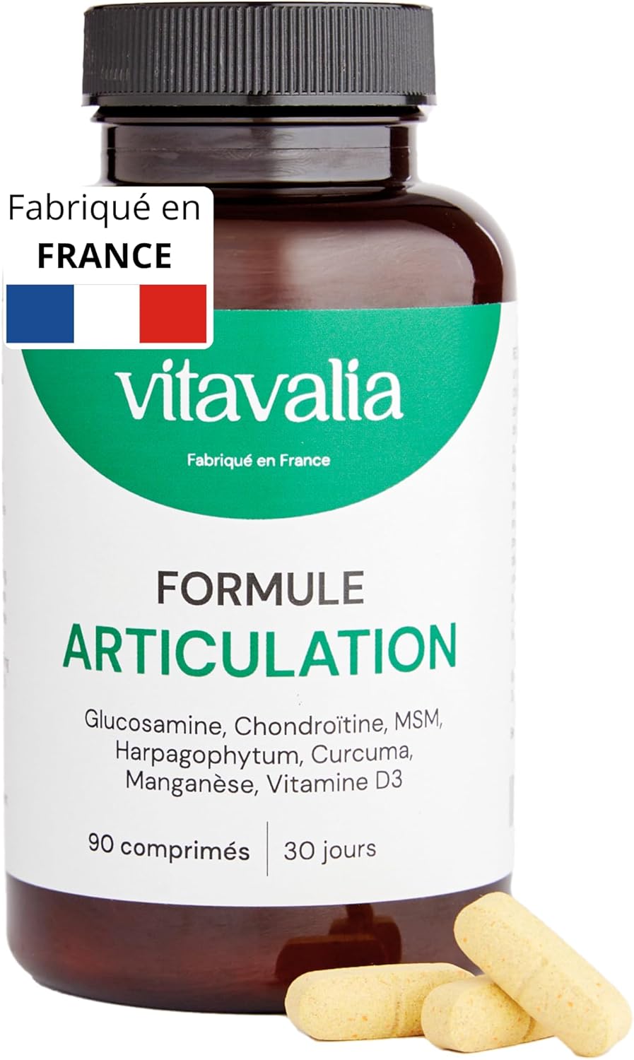 Glucosamine Chondroïtine Curcuma - Complément Articulations - Hautement dosé - Arthrose, Douleurs, Cartilage, Mobilité - Harpagophytum, MSM - 90 Comprimés - Fabriqué en France