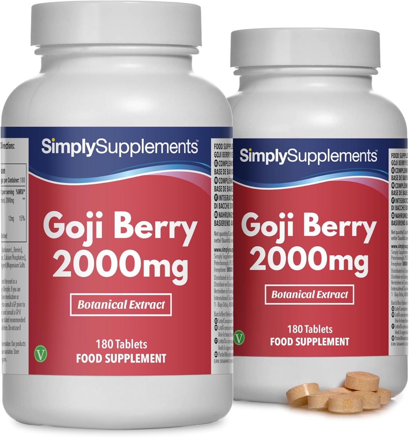 Extrait de Baies de Goji 2000mg - 2X 180 Comprimés - Haute Concentration - Vegan et Végétarien - Fabriqué au Royaume Uni