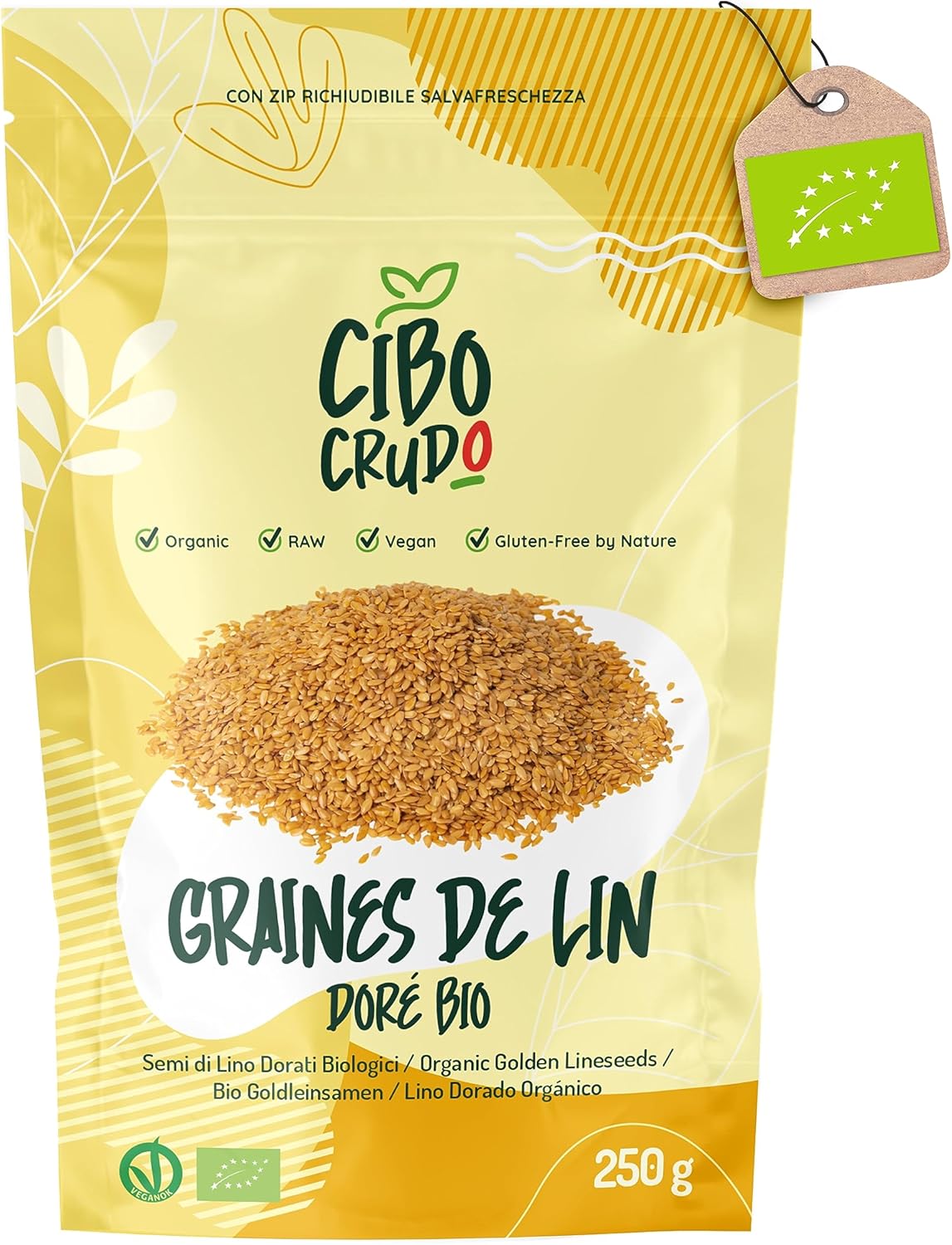 Graine de Lin Doré Bio - 250g - Graines de Lin Bio Riche en Fibres Oméga 3 et Sels Minéraux - Organic Flax seeds - Graine de Lin 250 g ( Lot de 1 )