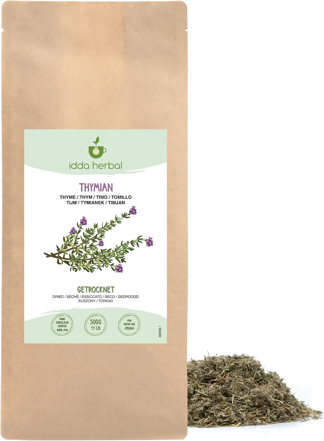 Thym séché (500g), thym frotté, 100% pur et naturel pour préparer des mélanges d'épices et du thé au thym 500 GR