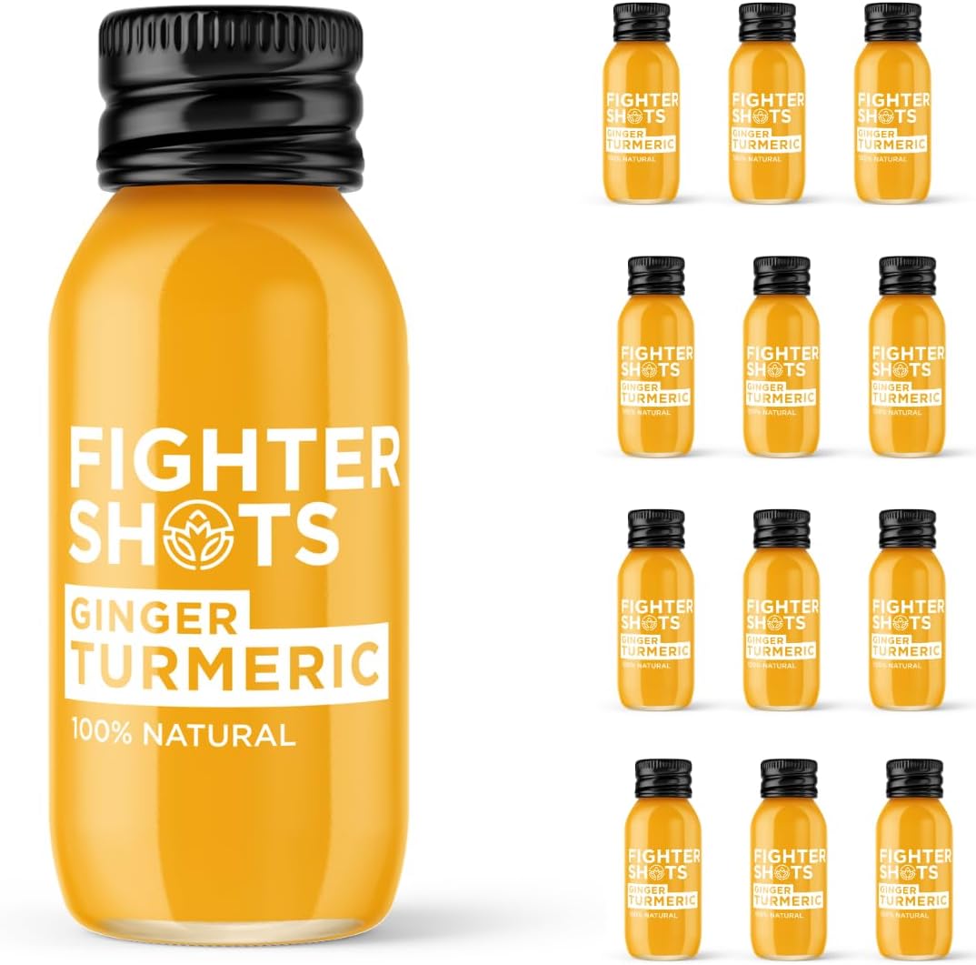Gingembre + Curcuma (12x60ml) - 100% Naturel - Parfait pour vous donner un coup de boost - Sans conservateurs - Shots de curcuma frais et savoureux Gingembre Curcuma 60 ml (Lot de 12)