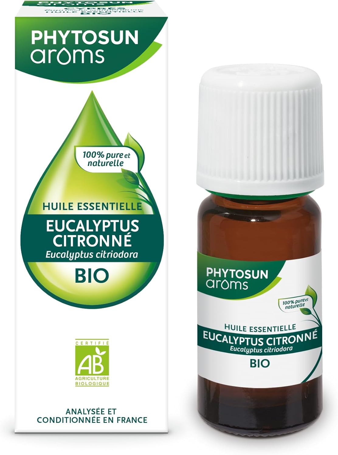 Huile Essentielle d'Eucalyptus Citronné Bio - HEBBD - 100% Pure & Naturelle - 100% Bio - Analysée & Conditionnée en France - 10 ml Eucalyptus Citronné 10 ml (Lot de 1)