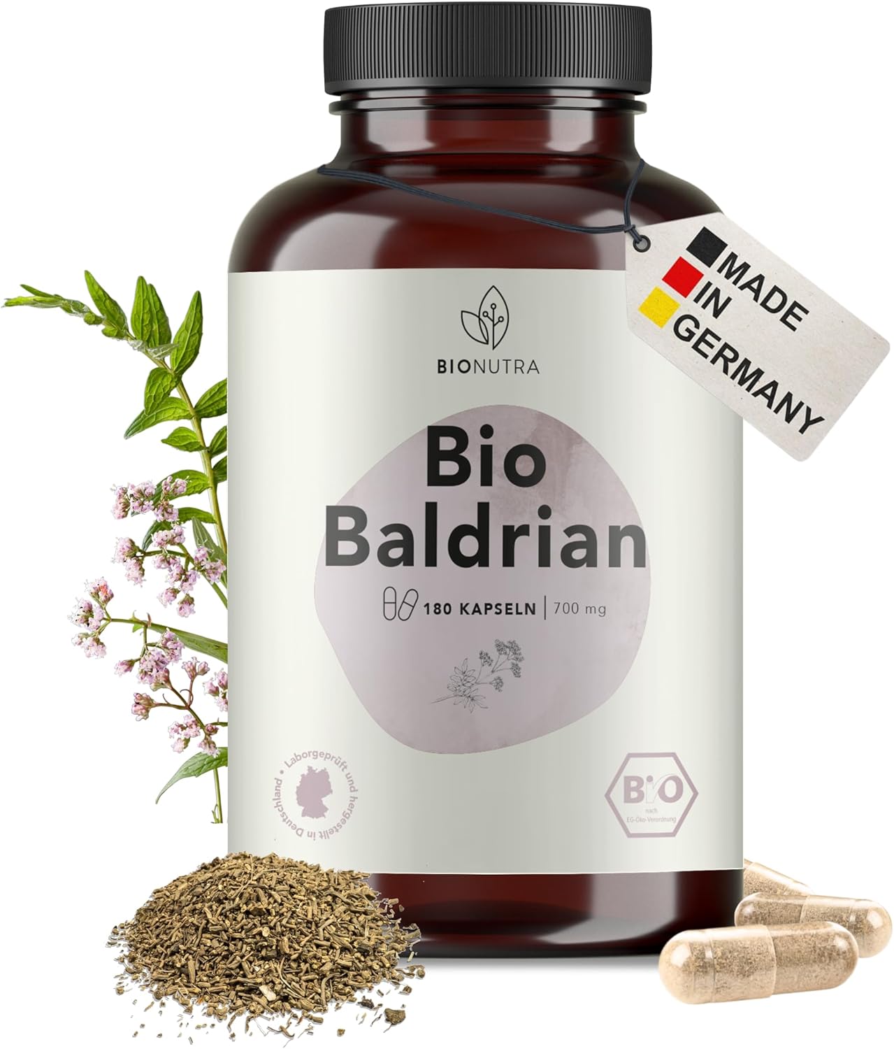 ® Valériane Bio - 180 gélules de 700 mg - 4 mois de consommation - Agriculture biologique - Végan - Sans additifs - Sommeil et calme intérieur - Fabriqué en Allemagne