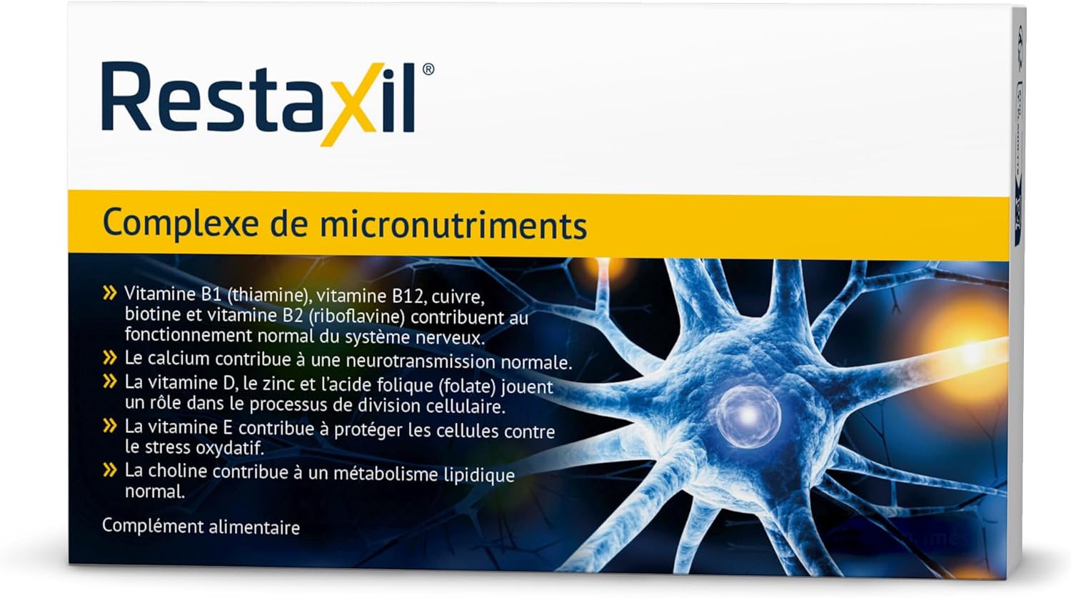 Restaxil® - un complexe premium de haute qualité, conçu pour le soutien quotidien du système nerveux périphérique, développé par le spécialiste n°1* de la santé nerveuse en Allemagne et en Autriche