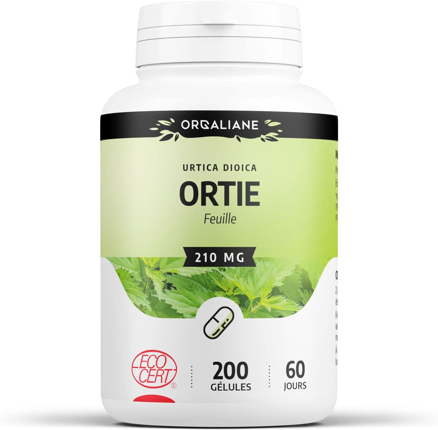 Ortie feuille Biologique 210 mg - 200 gélules - Certifié Ecocert - Orgaliane
