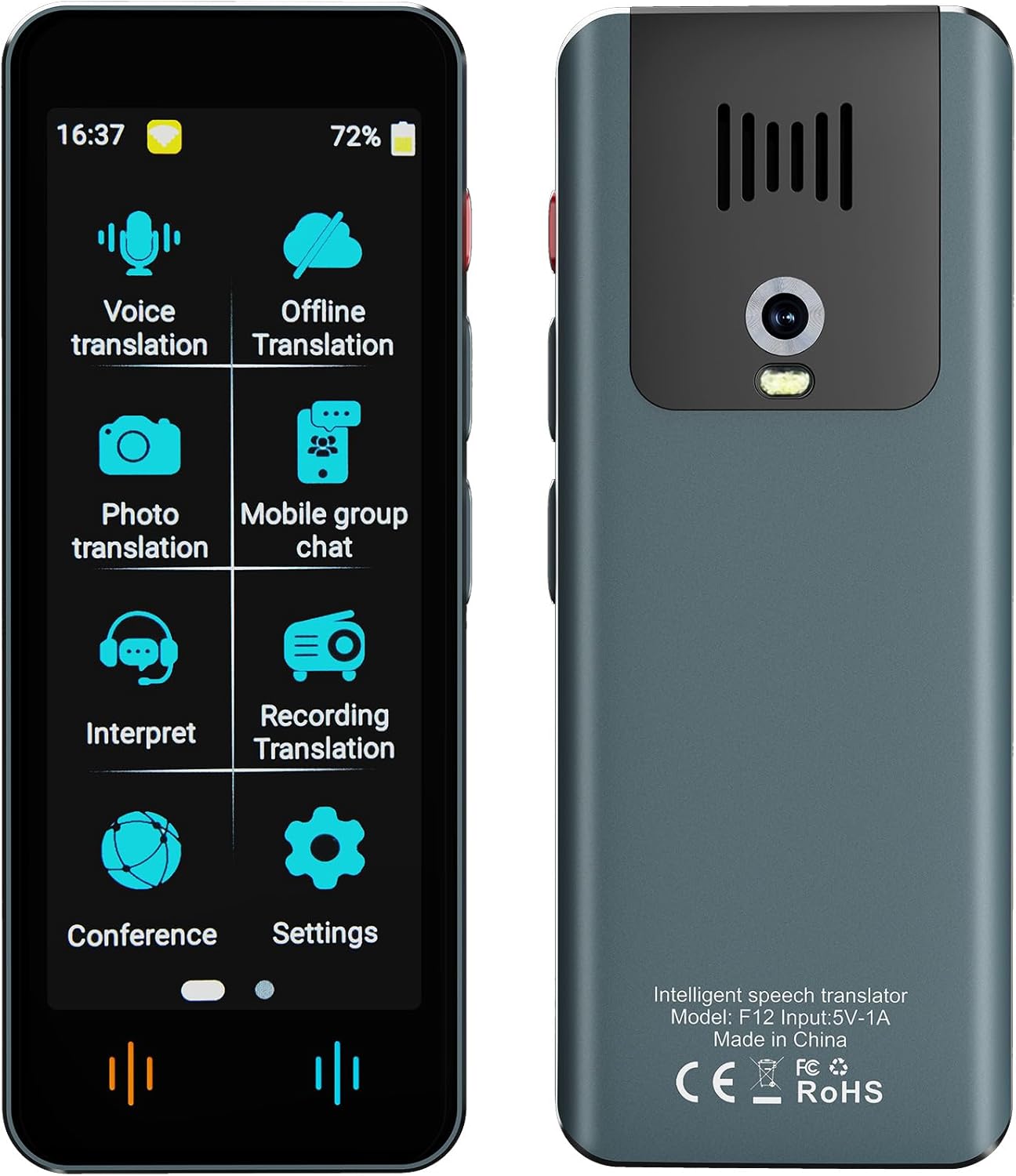 Appareil de Traduction Langue, Traducteur AI Intelligent de 142 Langues,Traduction Hors Ligne et Traduction Bidirectionnelle Instantanée,apprendre les cadeaux d'affaires de voyage(gris-gun)