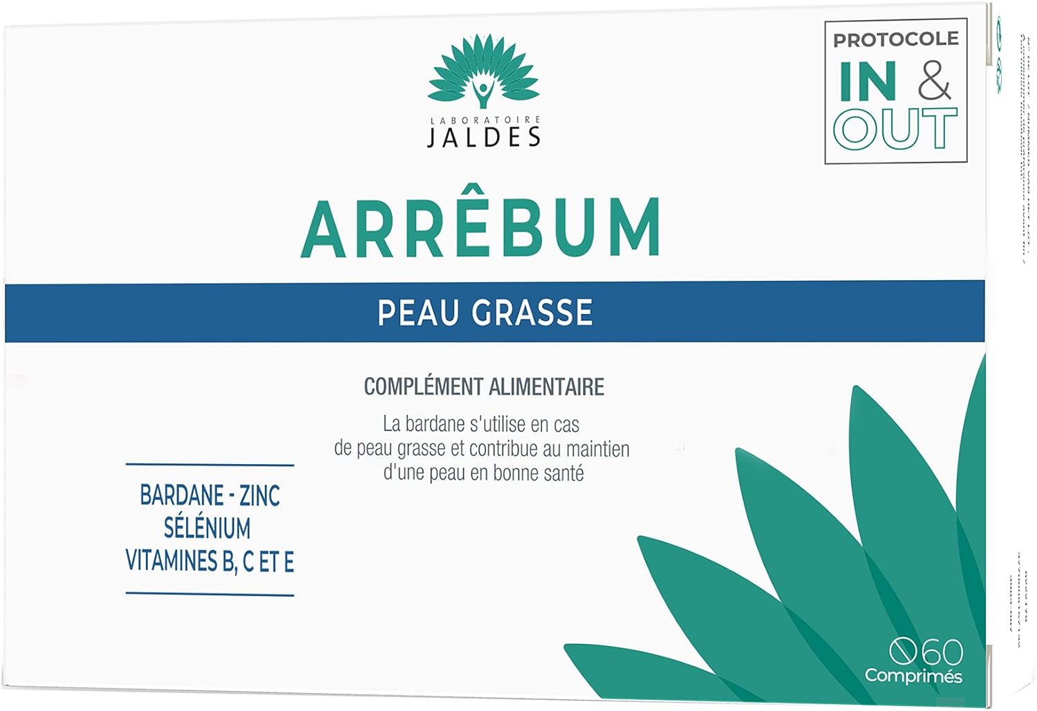 ARRÊBUM COMPRIMÉS Boite de 60 - Spécialement formulé pour les peaux grasses et cuirs chevelus gras - Combinaison essentielle de vitamines, minéraux et extrait de plante - LABORATOIRE JALDES