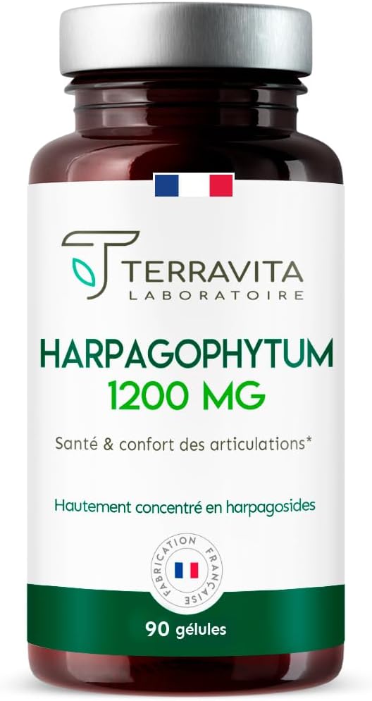 HARPAGOPHYTUM - Extrait 8:1 Ultra Concentré à 5% en Harpagosides - Douleurs Articulaires - Arthrose - Mobilité et Souplesse Renforcées - 90 Gélules de 400 mg - Made in France - Terravita