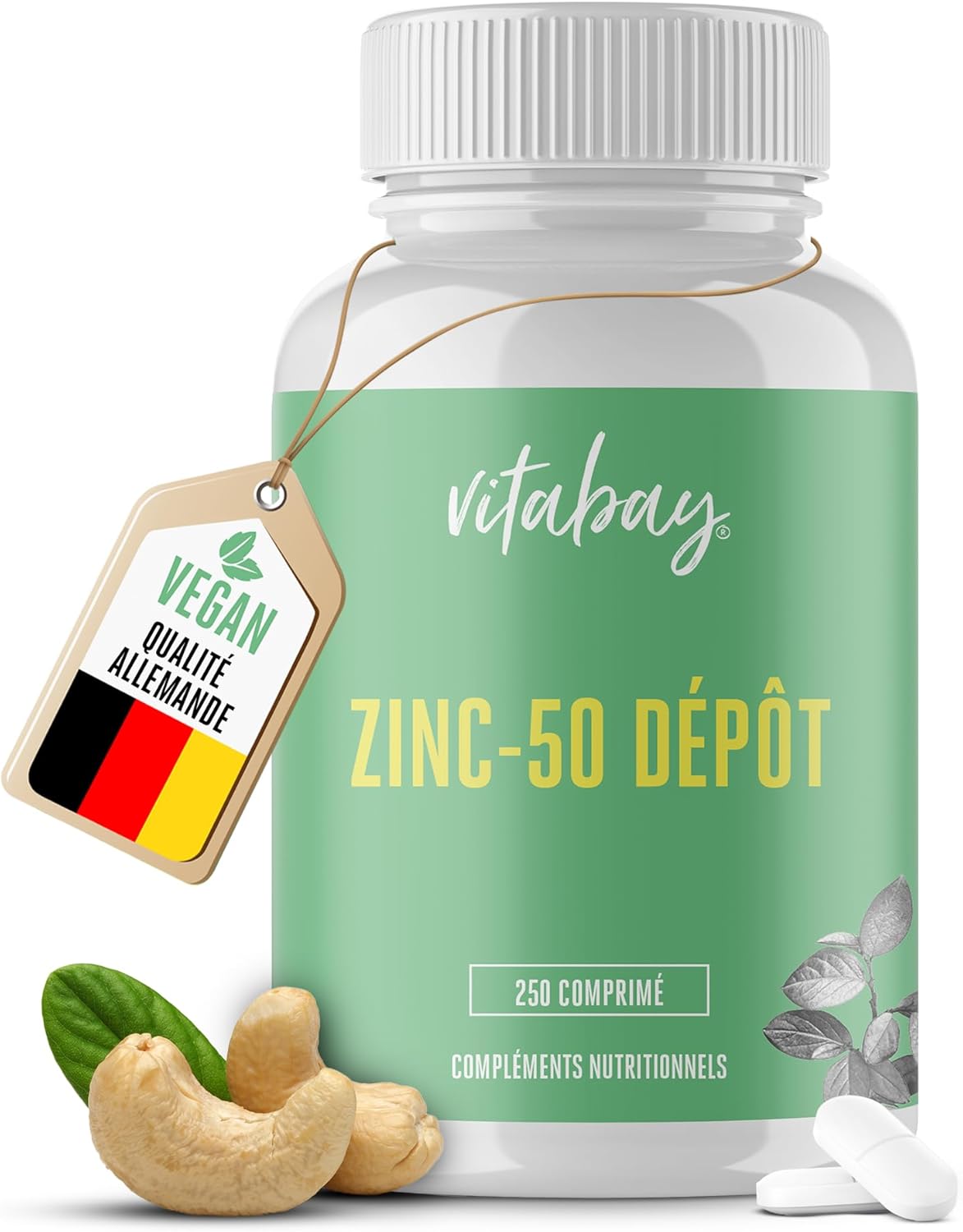 Zinc Gluconate 50 mg - 250 Comprimés VEGANS - 25 mg de Zinc par dose journalière (1/2 comprimé) - à Haut Dosage - Zinc Complément Alimentaire à Libération Prolongée - Gluconate de Zinc