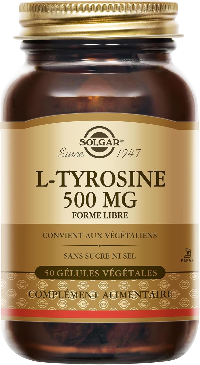 L-Tyrosine 500mg - Acide aminé - Haute qualité - Système nerveux - Complément Alimentaire - Flacon de 50 gélules végétales