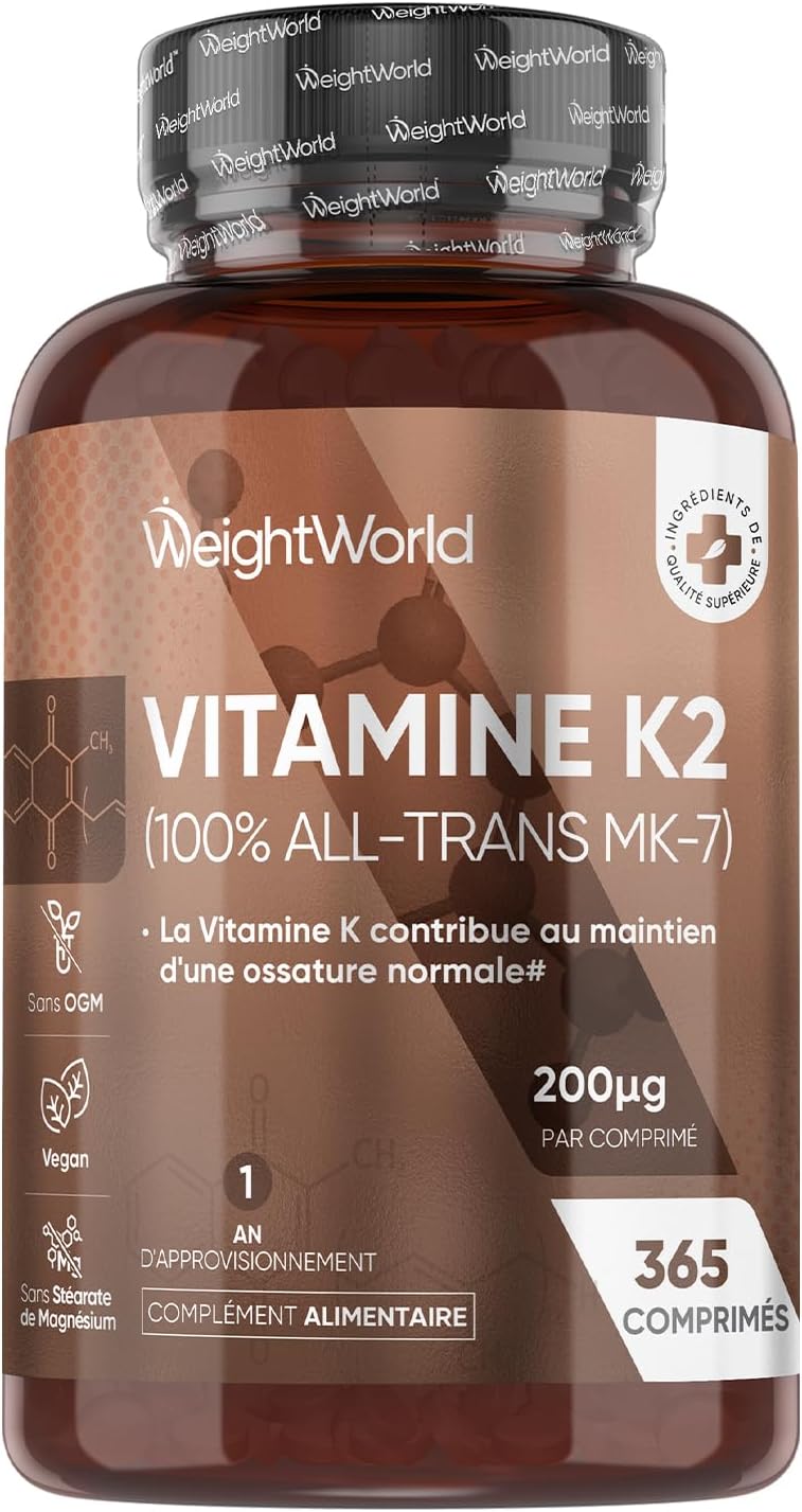 Vitamine K2 MK7 100% All-Trans, 200 µg - 365 Micro Comprimés Vegan - K2 Sous Forme de Ménaquinone - Selon l'EFSA, La Vitamine K Contribue au Maintien d'une Ossature Normale - Alternative aux Gouttes