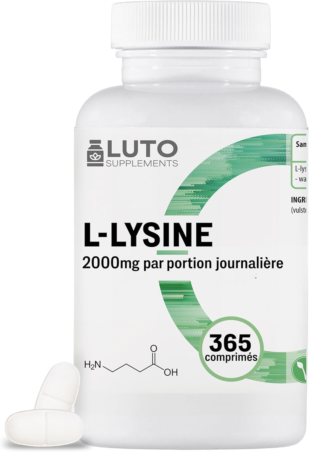 L-Lysine 1000-365 comprimés - 1000 mg par UN comprimé - De fermentation végétale - Sans additifs indésirables - Hautement dosé - Végétalien - LUTO Supplements