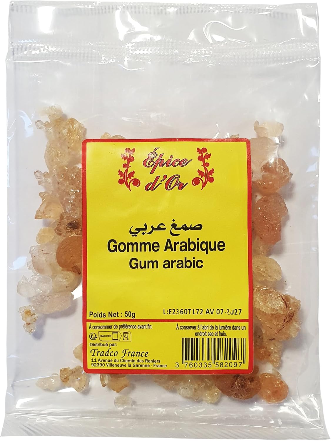 Gomme Arabique 50g - Epice d'Or, Épaississant 100% Naturel et Additif Alimentaire Premium